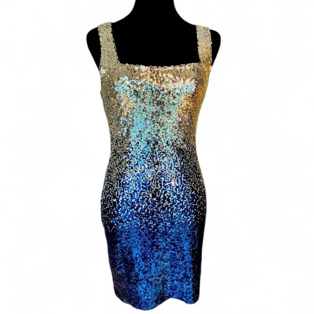 Silver and Blue Sequin Mini Dress